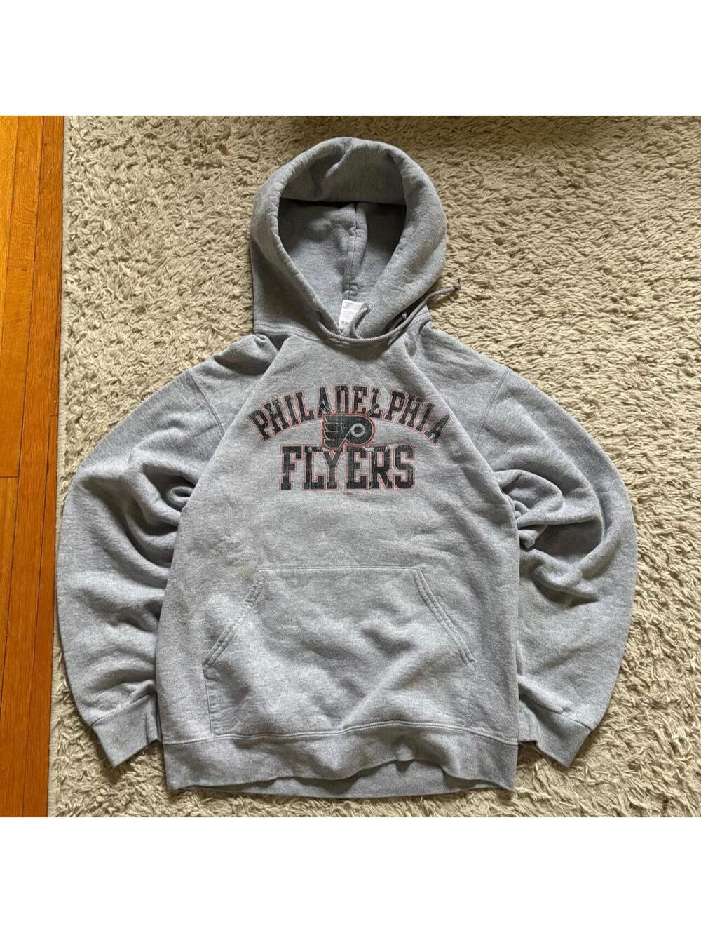 Mens Russell athletic Gray Philadelphia Flyers hoodie with black & orange logo